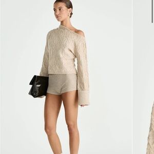 Chic Off-the-Shoulder Beige Sweater